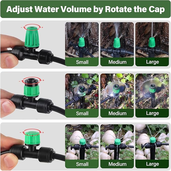 Kalolary 133FT Quick-Connect Drip Irrigation System Kit, Automatic Garden Watering System with 1/4" & 1/2" Tubing,Push-to-Fit Fittings & Adjustable Drip Emitters for Raised Garden Beds Greenhouse Lawn