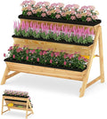3-Tier Raised Garden Bed, Vertical Garden Planter w/Storage Shelf, Bed Liner & 2 Side Hooks, Wood Elevated Planter Box Outdoor for Plants Vegetables Flowers Herbs,Natural (46" x 29" x 31.5")