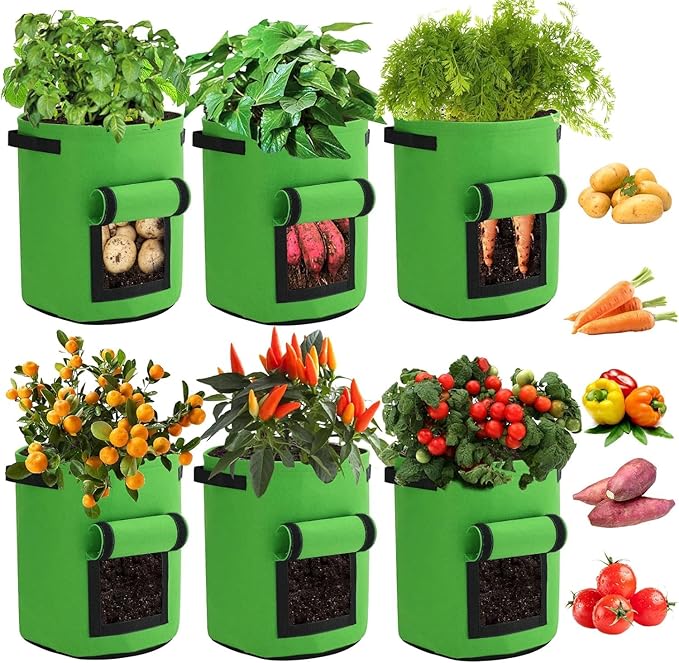 Grow Bags, Aeration Fabric Pots with Handles, Pot for Plants-3 of Pack(10 Gallon-Green)