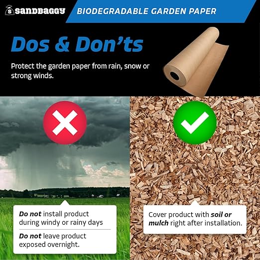 Sandbaggy Biodegradable Landscape Fabric - Garden Paper for Weeds - Paper Mulch Rolls - Made in America (2 ft x 475 ft, 1)