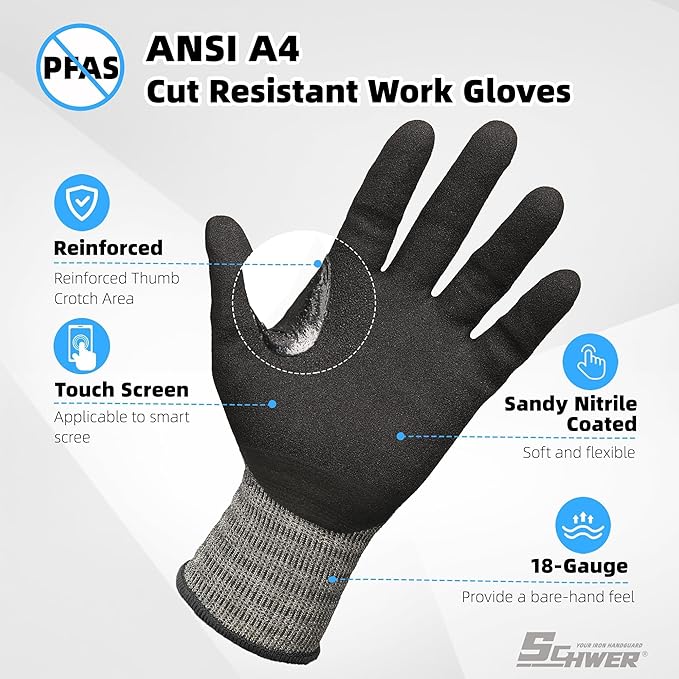 Schwer A4 AIR-SKIN Cut Resistant Work Gloves AR5918 with Extreme Lightweight & Thin, Grip Gloves for Gardening, Fishing, Refined Work, Mechanic, Touch-Screen, 3D-Comfort Fit, 1 Pair (XL)