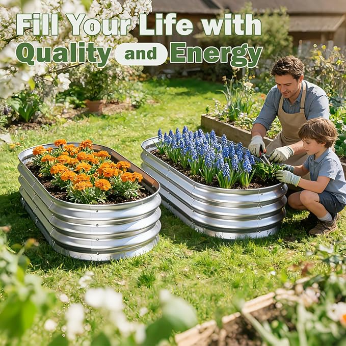 Galvanized Raised Garden Bed Outdoor, 5x2.5x1ft Metal Heavy Duty Planter Boxes for Gardening, Easy Assemble Small Oval Plant Container Kit for Vegetables, Flowers, Fruits, Silver, 1 Pack