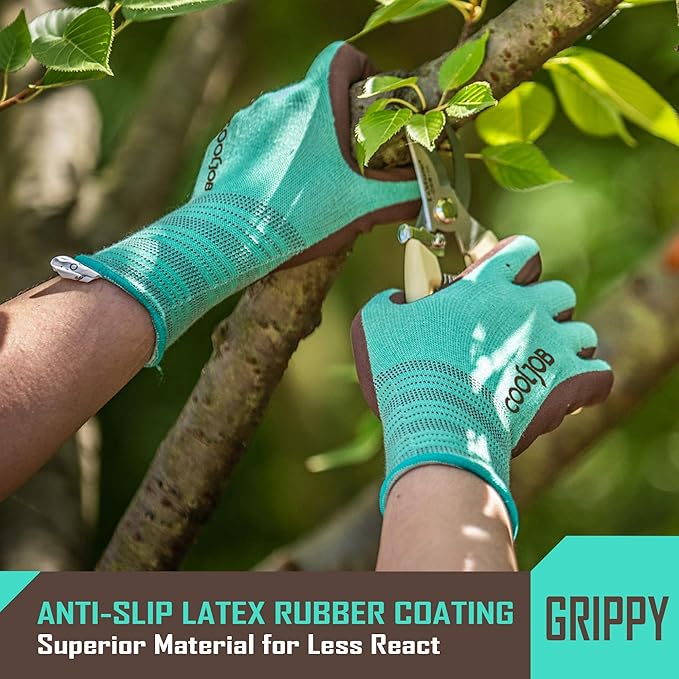 COOLJOB 2 Pairs Breathable Gardening Gloves for Women Medium, Stretch Soft Modal Base with Non Slip Rubber Coating, Palm Dipped Grip Work for Gardener Worker in Lawn Yard Factory Garden