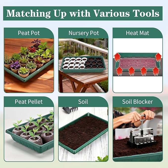 5 Pack 1017 Plant Growing Trays Seed Starting Trays Plant Tray Microgreens Growing Trays Plastic Trays for Plants, No Holes