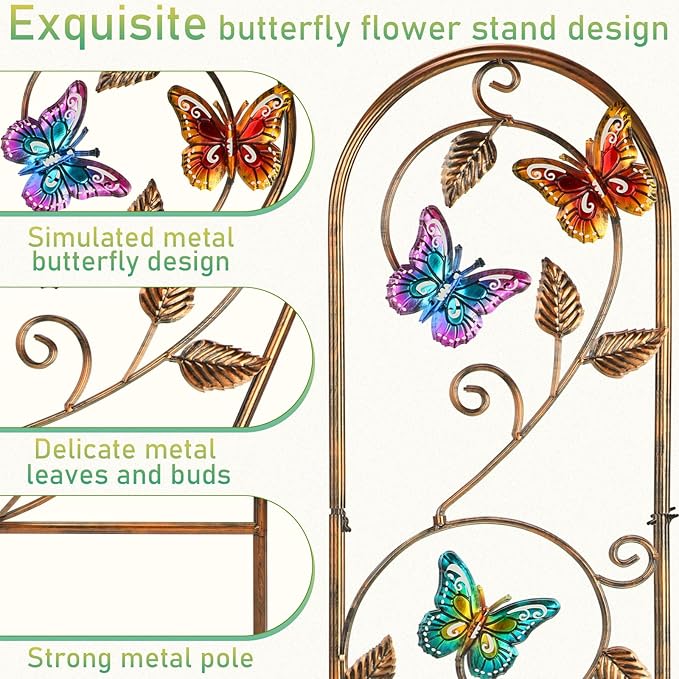 Blulu 4 Pack Metal Garden Trellis for Climbing Plants, 60x11 Inch Detachable Rustproof Arched Fence Flower Vegetable Plant Stand for Outdoor Patio Yard Lawn Decorative(Butterfly)