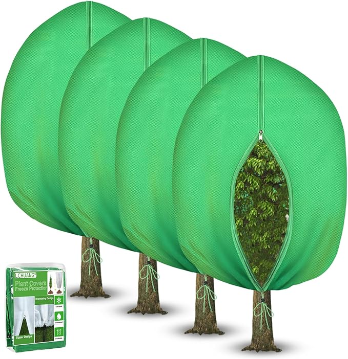 4Pack Thickened Plant Covers Freeze Protection for Winter - 71" x 47" Large Shrub Bush Cloth Blankets for Outdoor Plants Tree Frost Protection with Drawstring Bags Jacket for Plants (3.2 oz/yd²)