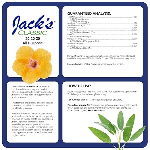 Jack's Classic 20-20-20 All Purpose Water-Soluble Fertilizer with Micronutrients to Provide General Growth on All Plants, 1.5lbs, 2 Pack