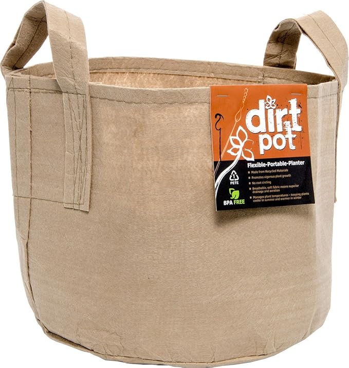 Dirt Pot with Handle, 10 Gallon, Tan Flexible Portable Fabric Planter,