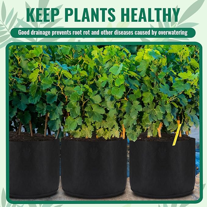 Zubebe 8 Pcs 50 Gallon Plant Grow Bags Large Reusable Planting Pots Nonwoven Fabric Grow Pot Aeration Fabric Garden Bed Outdoor Cloth Garden Containers for Flowers Fruits Vegetables, Black
