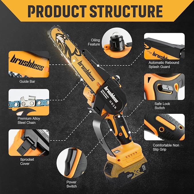 8 Inch Mini Chainsaw Compatible for De-walt Battery 20V MAX Handheld Electric Chainsaws,Battery Powered Portable Small Pruning Chain Saw for Tree Pruning Wood Cutting Trimming(ONLY TOOL)