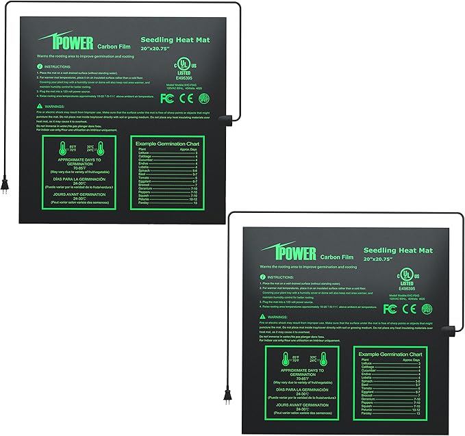 iPower 20" x 20.75" Seedling Heat Mat 2-Pack Upgraded Carbon Film Durable Waterproof Indoor Warm Hydroponic Plant Germination Starting Pad, Black