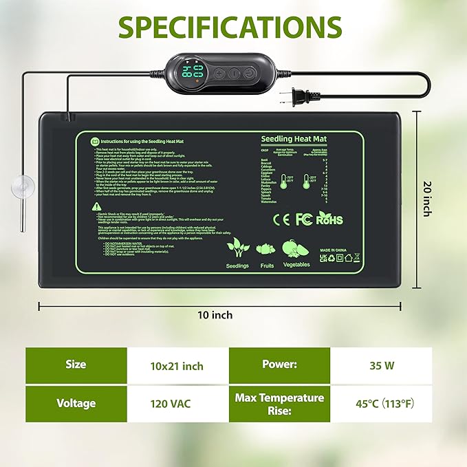 Seedling Heat Mat with Thermostat Controller, Plant Warming Mat for Indoor Growing, Seed Starting Heater Mat Temperature & Timer Set, Waterproof Heat Mat for Germination Fermentation Greenhouse