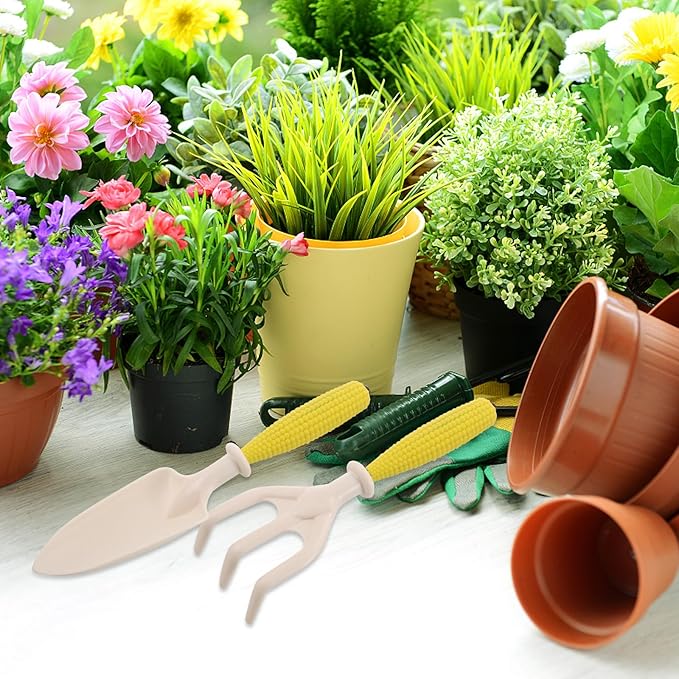 Garden Shovel and Rake Hand Tool Set for Flower Planting, Small Plastic Gardening Trowel with Cultivator, 3pcs Kit for Soil Digging and Plant Care