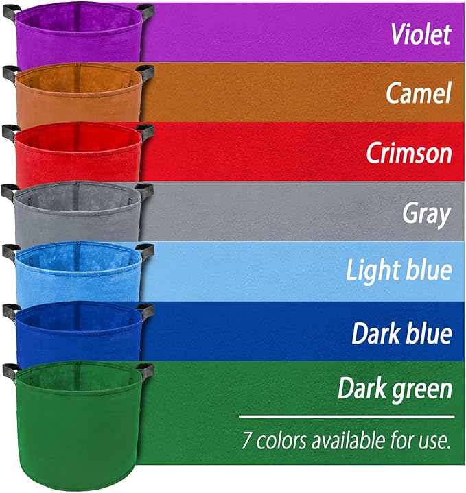 7 Pack 15 Gallon Plant Grow Bags - Mixed 7 Colors with Reinforced Handles & Aeration Design, Ideal for Tomato, Flowers & Fruits