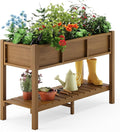 LUE BONA Raised Planter Box with Legs, 45 * 18 * 29 in, Raised Garden Bed with Tools and Storage Shelf, Weather Resistant, 3-Year Warranty, Standing Growing Bed Herb Planter for Vegetable, Brown