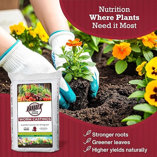 Brut Organic Worm Castings – 30 Lb – Garden's Elixir for Thriving Blooms & Harvests! (8 Pack)