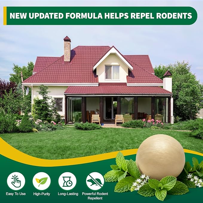 Upgraded Large Mouse Repellent Ball, High-Purity Peppermint Oil Rodent Repellent, Long-Lasting Moth Balls for Outdoor Use, Mice Deterrent for Indoor Use for House, Garage, Garden - 10 Balls