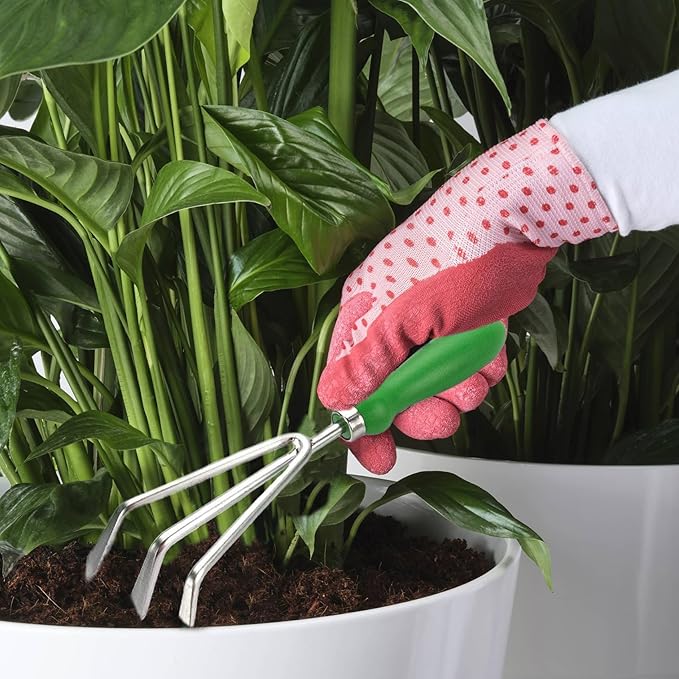 Garden Rake Heavy Duty Stainless Steel Hand Rake Gardening Tools 3 Prong Hand Claw with Ergonomic Handle Soil Tiller Garden Fork Cultivator for Garden Weeding Turning Soil