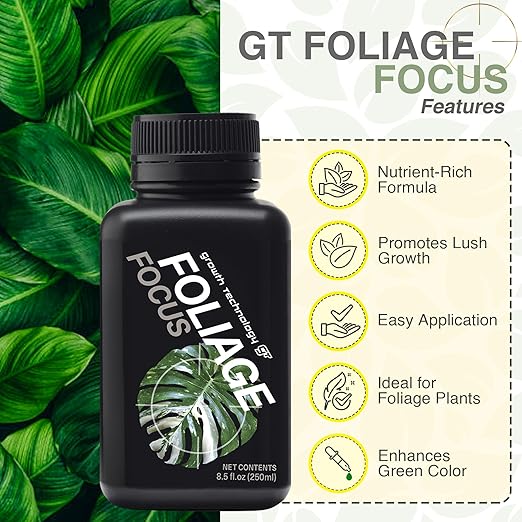 Growth Technology GT Foliage Focus - Liquid Indoor Plant Food for Houseplants, Tropical Plants, Aroids, Ferns and Palms - Concentrated Formula for Vibrant Leaves and Dense Foliage - 8.5 fl oz (250 mL)
