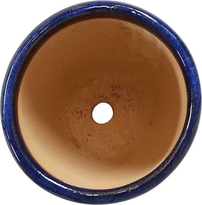 Sunnydaze Resort Round Ceramic Planter - Set of 2 Indoor or Outdoor Plant Pots with Drainage Hole - 8" - Imperial Blue Glaze
