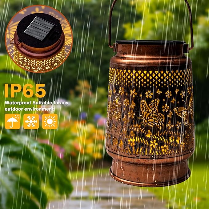 Mothers Day Gifts for Women Mom, Butterfly Solar Lanterns Outdoor Waterproof, Decorative Metal Garden Decor Light for Patio Yard Pathway, Gardening Gifts for Grandma