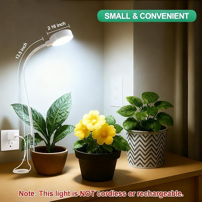 Grow Lights for Indoor Plants, Pot Clip LED Plant Lights for Indoor Growing, Full Spectrum, Plant Lamp with 5-Level Dimmable, Auto On Off 4/8/12/18 Hrs Timer for Succulents, Small Plant, White, 2 Pack