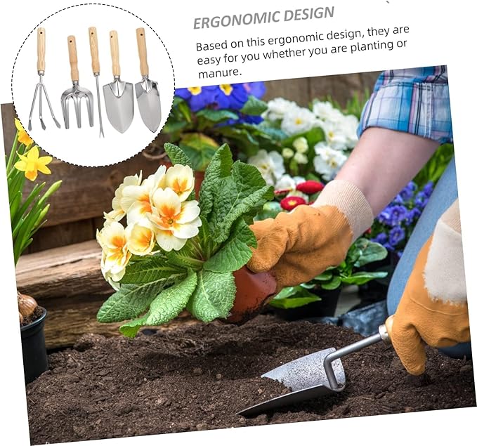 Garden Tool Set 5Pcs Gardening Hand Tools Stainless Steel Trowel and Cultivator with Handle Gardening Kit