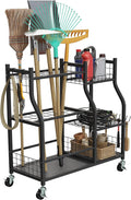 Garage Garden Tool Organizer with Wheels - Yard Tool Storage Rack with 28 Slots for Long Handles, 10 Hooks, 2 Cord Wrappers, 3 Shelves, and Locking Wheels - Shed or Garage Organization by Pure Garden