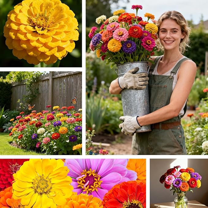1000+ Zinnia Dahlia Seeds Flower Seeds for 2026 Planting, 0.35 Oz, 5 Varieties (Pink, Yellow, Orange, White, Purple), 10G Mixed Colors and Large Blooms, Open Pollinated - Bulk