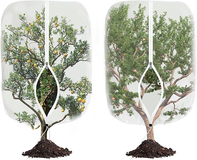 Large Fruit Tree Netting, 2 Pack 8x8Ft Garden Netting Pest Barrier Mesh Covers Bags with Zipper and Drawstring Insect Bird Cover Netting Plant Protection Covers for Vegetables Bushes