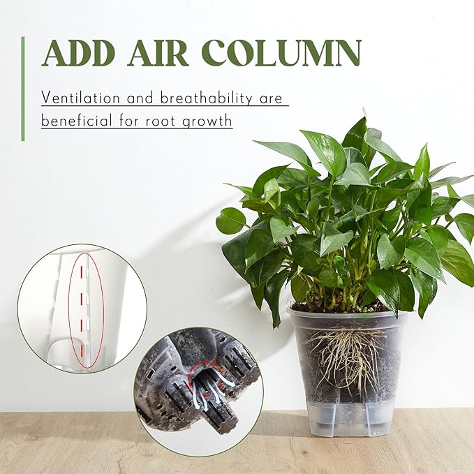 Self Watering Pots for Indoor Plants with Deep Reservoir and High Drainage Holes for Outdoor Plants and Flowers, Bare Root Planter(4.72'',Clear,6 Pcs)