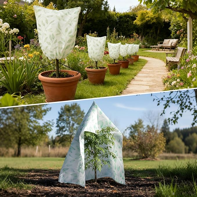 8 Pack Plant Covers Freeze Protection Winter Frost Covers with Zipper Drawstring Reusable Frost Cloth for Outdoor Winter Weather Shrubs Trees Jacket (23.6" X 40")