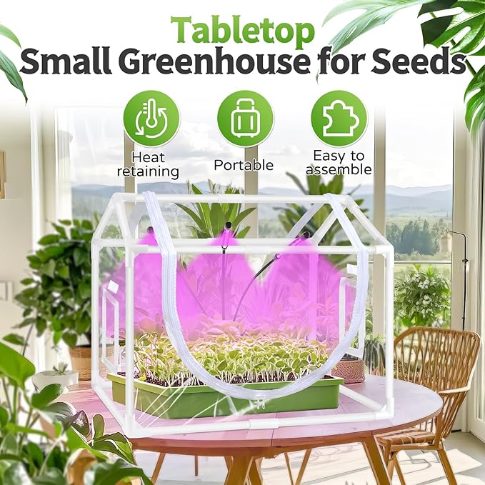 Mini Greenhouse Indoor with Grow Light, Small Tabletop Greenhouses Kit for Indoors, LED Plant Nursery with Timer & Zippered Door for Seed Starting, 25.6" L x 15.8" W x 20" H