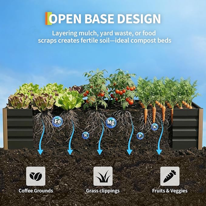 Garvee 2 Pack Commercial Aluminum Raised Garden Bed 95x40x16 Inch, Extra Large Open-Bottom Planter Box Kit for High Yield Vegetables, with Rounded Safety Corners & Anti-Cut Trim, Gray