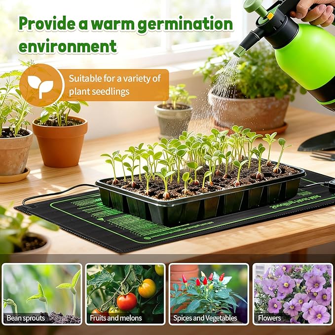 SYSAI 25°F Warm Boost Heat Mat, 21"x10" Waterproof Seedling Heat Pad for Faster Germination, Seed Starting, Hydroponic & Indoor Gardening, IP67