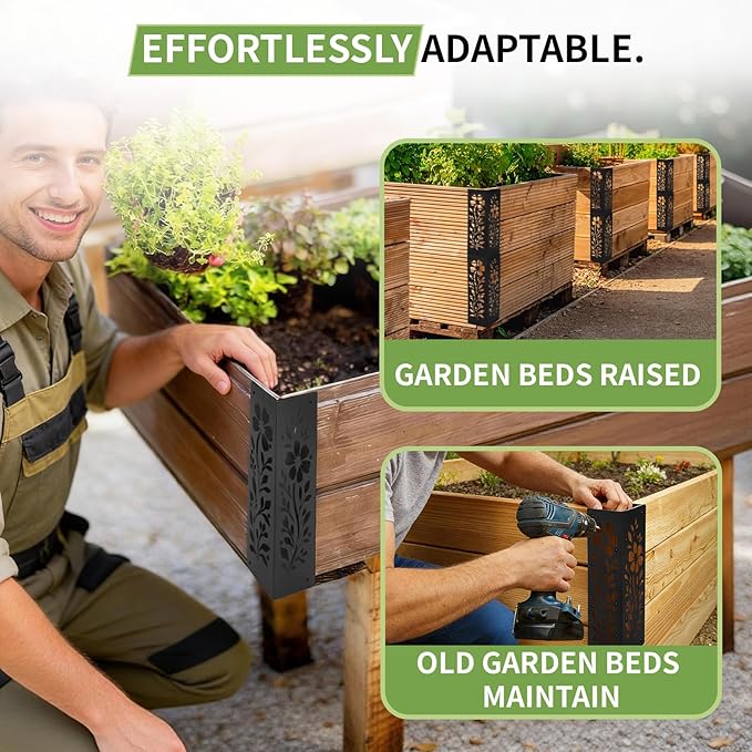 8-Pack Corner Brackets for Wood, Heavy-Duty Metal Corner Brackets for Raised Garden Bed, 11" x 3" x 3" Thickened Garden Bed Corner Brackets, Rust Resistant Raised Garden Bed Corners with Screws