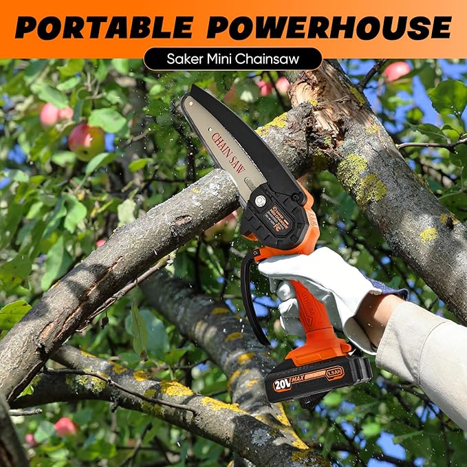 Saker Mini Chainsaw|6 Inch Chainsaws[2025 Upgraded]|Mini Cordless Electric Chain Saw|Small Handheld Portable Chain Saws Battery Powered Saws for Tree Trimmer and Garden,Gifts for Men