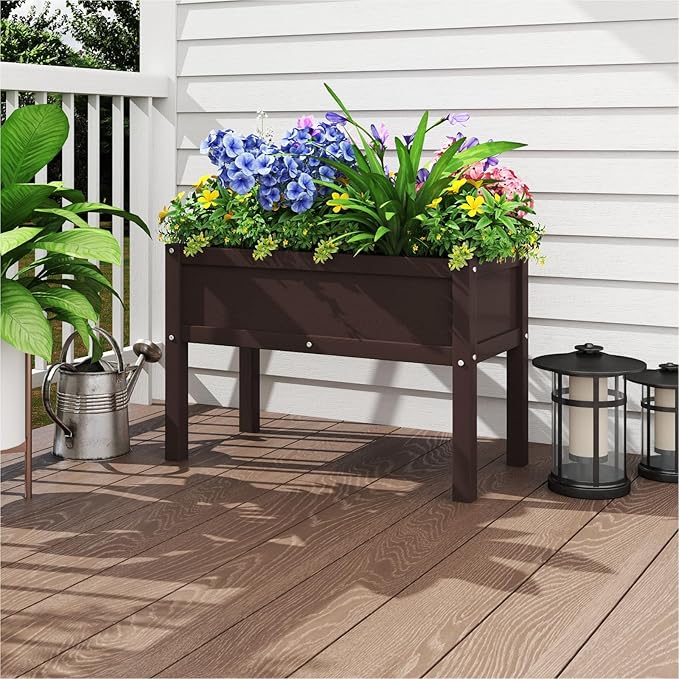 Small HDPE Raised Garden Bed, Elevated Planter Box with Legs, Outdoor All-Weather Planter Raised Beds for Seeds, Herbs, Flowers, Vegetables (Coffee)
