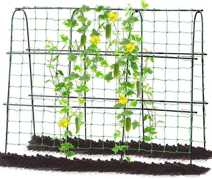 FOLLOOK Garden Cucumber Trellis for Climbing Plants Outdoor, 65 x 48 inch U-Shaped Garden Arch Trellis, Pea Tomato Cucumber for Raised Bed, 120x160-BLK