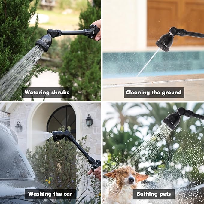 RESTMO Metal Watering Wand, Heavy Duty Garden Hose Wand with 180° Swivel Head, 16'' Hose Nozzle Sprayer with 7 Spray Patterns and Flow Control, for Water Hanging Baskets and Shrubs, Flash Black