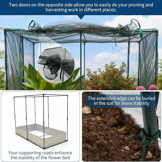 Galvanized Raised Garden Bed with Cover and Shade Cloth Kit, Open Base Design, Outdoor Metal Planter Box for Growing Vegetables Vegetables, 6 x 3 x 1 ft