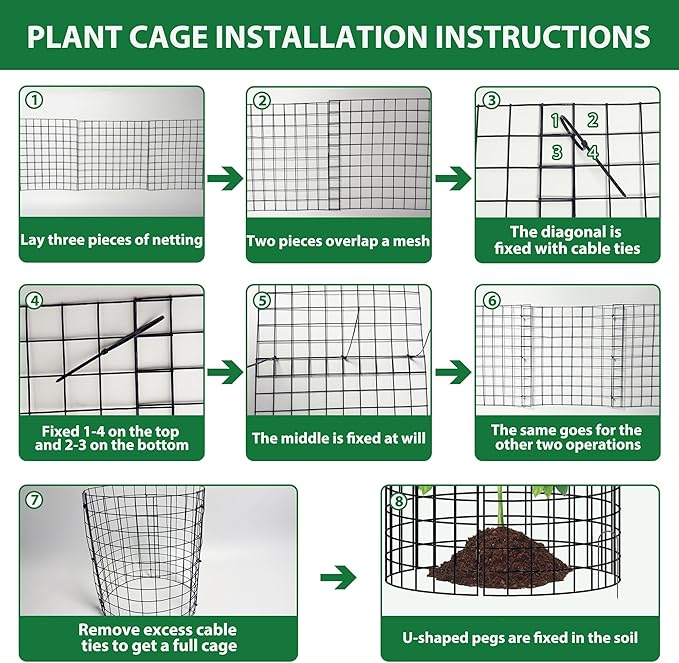30 Pcs 11.8 in x12 in Wire Plant Protector Cages - Chicken Wire Cloche Animal Barrier, Metal Mesh Plant Cage with Stakes and Ties for Raised Bed Vegetables, Flowers, Shrubs & Plants