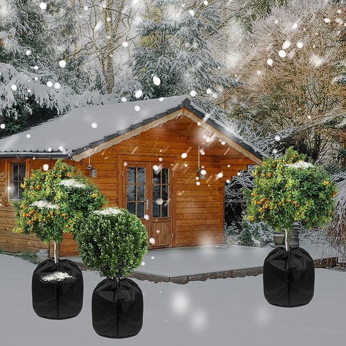 4 Pack Plant Winter Protection Pot with Drawstring and Zipper,17.7" x19.7"Plant Pot Covers,Flower Pot Protection Bag,Plant Covers Freeze Protection for Outdoor Winter Garden Fruit Trees Potted Shrubs