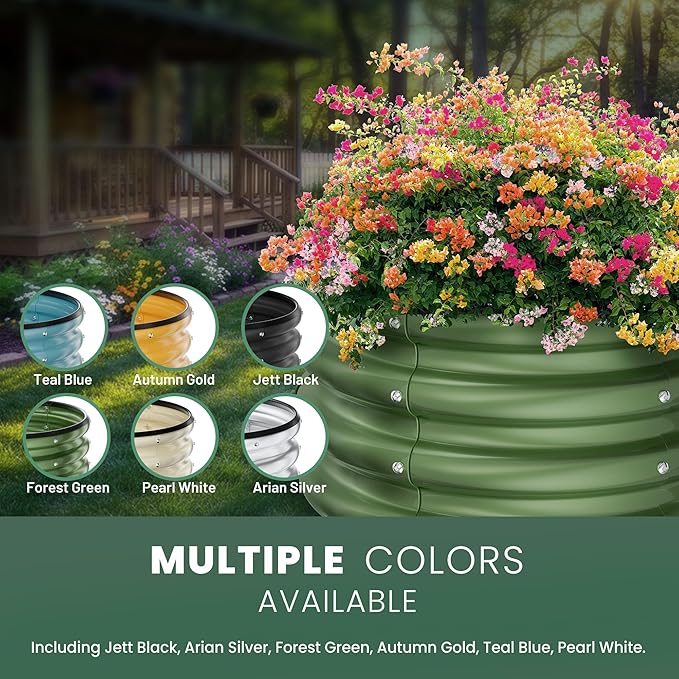 Round Galvanized Raised Garden Bed Kit, 2 x 2 x 1ft Forest Green Galvanized Garden Boxes, Outdoor for Vegetables