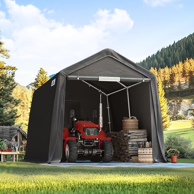 ADVANCE OUTDOOR 10x10 ft Heavy Duty Outdoor Patio Portable Canopy Storage Shelter Shed Carport with 2 Roll up Zipper Doors & Vents for Snowmobile Garden Tools, Gray