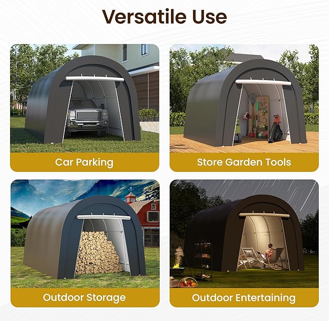 Domed Carport with 4 Cloth Bags, Portable Garage with 2 Roll-up Doors, Heavy Duty Car Canopy Party Tent, All-Season Storage Shelter Shed for Cars, Truck, or Garden Tools, 10' x 20'
