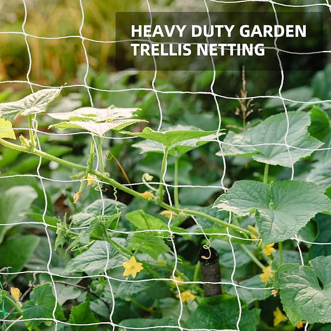Heavy Duty Garden Trellis Netting, 6 x 30 ft, White, Rectangular, Reusable, Supports Vine Vegetables Fruits Flowers, Ideal for Vertical Horizontal Gardening