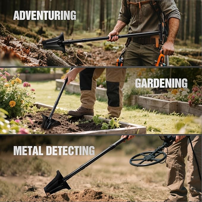 REDACMP 46" Metal Detecting Shovel, Spade Shovel Digging Tool with Double Serrated Blade, Sharpshooter Shoves for Landscapers Lawn Gardeners Relic Gold Prospecting, 31" & 46"