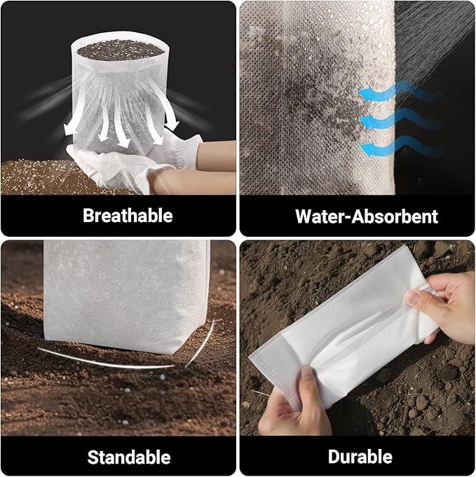 Fabric Grow Bags - 7.9x7.9 inches Breathable Seed Starter Plant Grow Bags for Seedling Pots, Nursery Pots for Plants, 100pcs