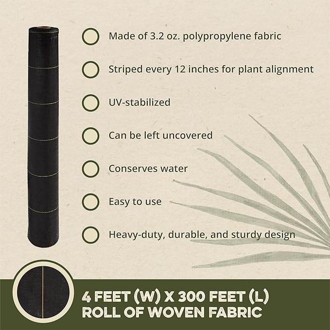 Dewitt 24-Pack Sunbelt Weed Barrier Fabric 3.2 oz, 4 x 300 Feet – Heavy-Duty Ground Cover Mat for Greenhouse Floors, Garden Rows, Raised Beds, Yard Gardening, and Outdoor Landscape Protection